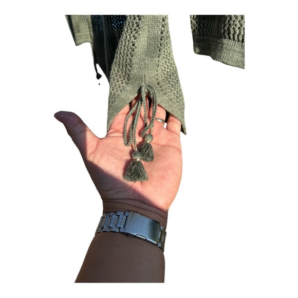 Talbots loose knit top sweater size Lp Green long sleeve with tassels - Picture 2 of 6